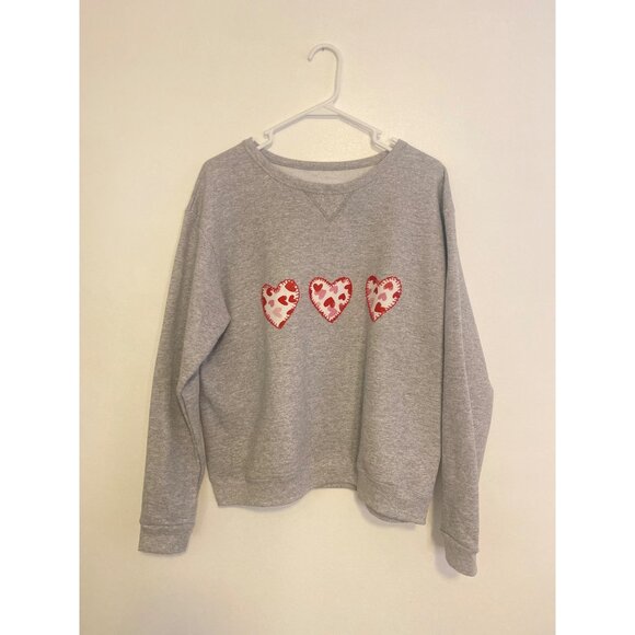 Hanes Tops - Hand-Embroidered Valentine’s Day Heart Sweatshirt Hanes Gray With Hearts Size L